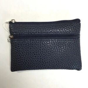 Blue Vegan Leather Zippered Coin Purse Wallet Mini Clutch